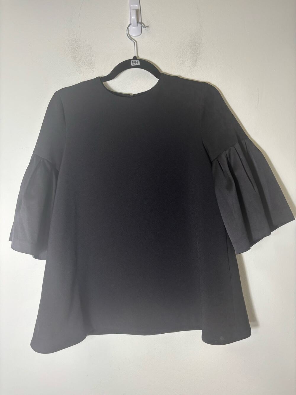 EDIT Black Half Bell Sleeve Back Zip Special Occasion Top Sz XS